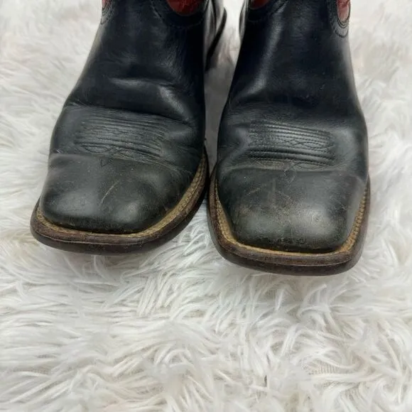 Ariat Square Toe Red &amp; Black Embroidered Leather Western Cowboy Boots