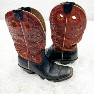 Ariat Square Toe Red &amp; Black Embroidered Leather Western Cowboy Boots