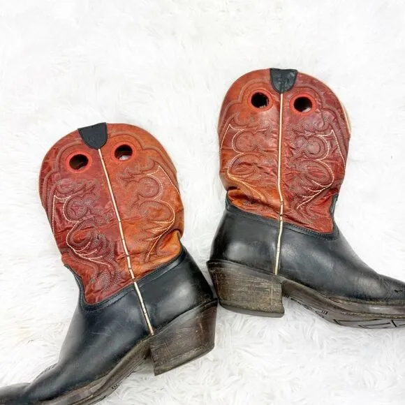 Ariat Square Toe Red &amp; Black Embroidered Leather Western Cowboy Boots