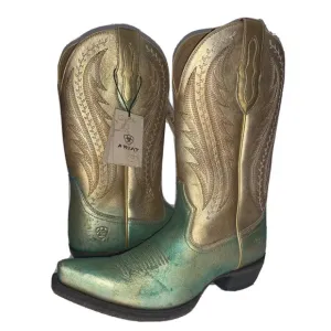 Ariat Women’s Tailgate Distressed Gold Leather Western Boots Mid Calf Sz 6.5 NWB
