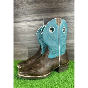 Ariat Youth‎ Fatbaby Leather Boots, Distressed Brown Turquoise size 4