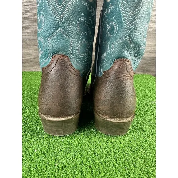 Ariat Youth‎ Fatbaby Leather Boots, Distressed Brown Turquoise size 4