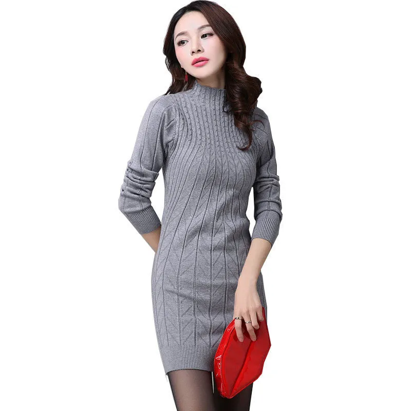 Arrival Women Autumn/Winter Dress 5 Colors Knitting Warm Sheath Plus Size S-3XL Casual Women's dresses vestidos