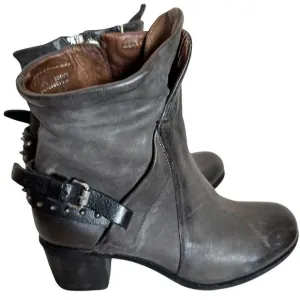 A.S.98 Women's Baird Gray Calfskin Spike Belted Leather Boots Festival Sz 37 NWT