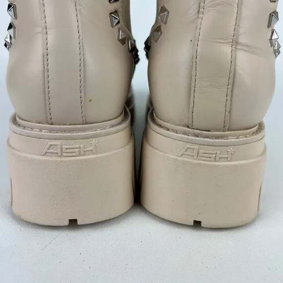 Ash Womens Lenny Studded Leather Chelsea Boots Whisper Cream size EU 38 US 7.5 8