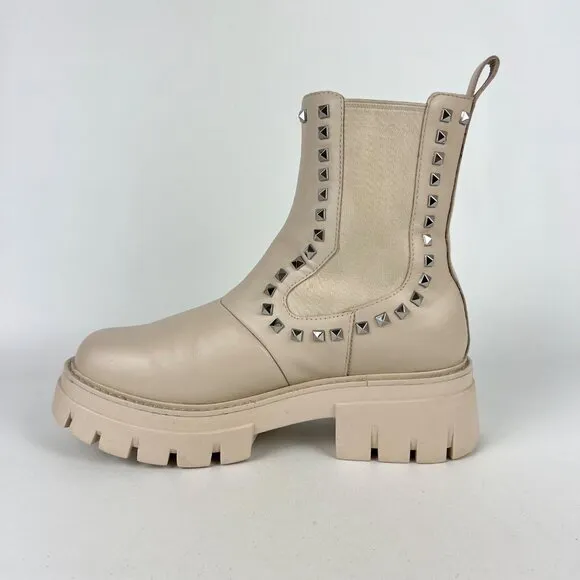 Ash Womens Lenny Studded Leather Chelsea Boots Whisper Cream size EU 38 US 7.5 8