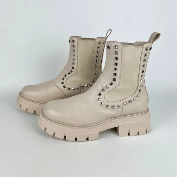 Ash Womens Lenny Studded Leather Chelsea Boots Whisper Cream size EU 38 US 7.5 8