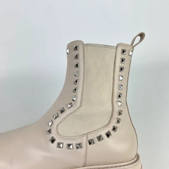 Ash Womens Lenny Studded Leather Chelsea Boots Whisper Cream size EU 38 US 7.5 8