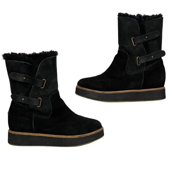 Australia Luxe Collective Fuzzy Black Bushmill Winter Suede Fur Boots Size 7