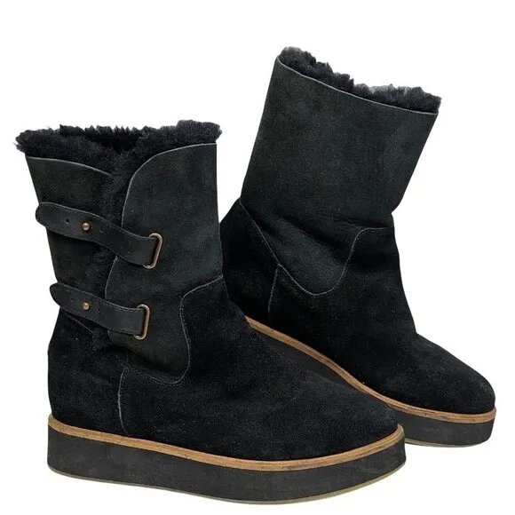Australia Luxe Collective Fuzzy Black Bushmill Winter Suede Fur Boots Size 7