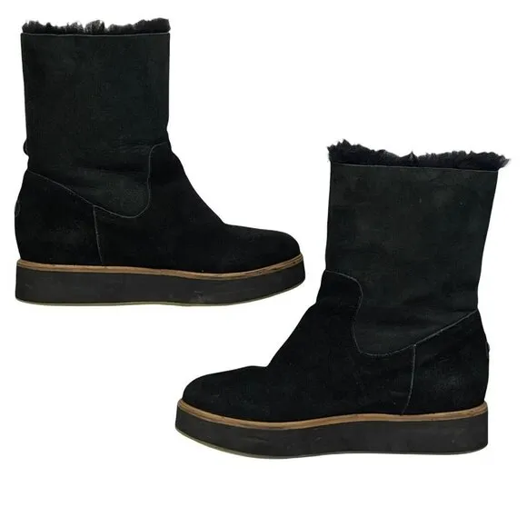 Australia Luxe Collective Fuzzy Black Bushmill Winter Suede Fur Boots Size 7