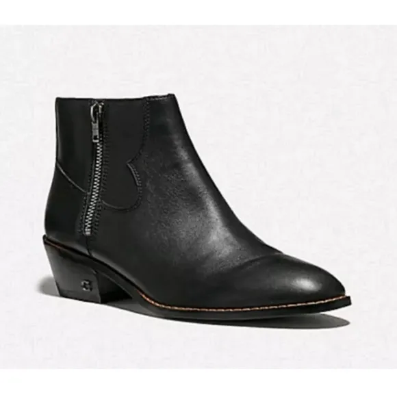 Authentic COACH DANI Black Leather Ankle Boots