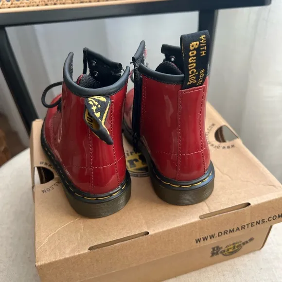 ❤️Authentic Dr Martens 1460 T patent leather dark scooter red toddler boots