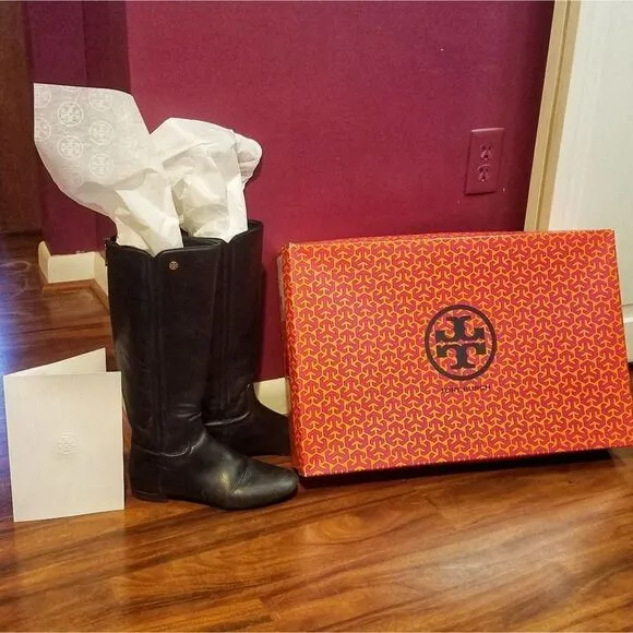 Authentic Tory Burch Irene Equestrian Black Boots