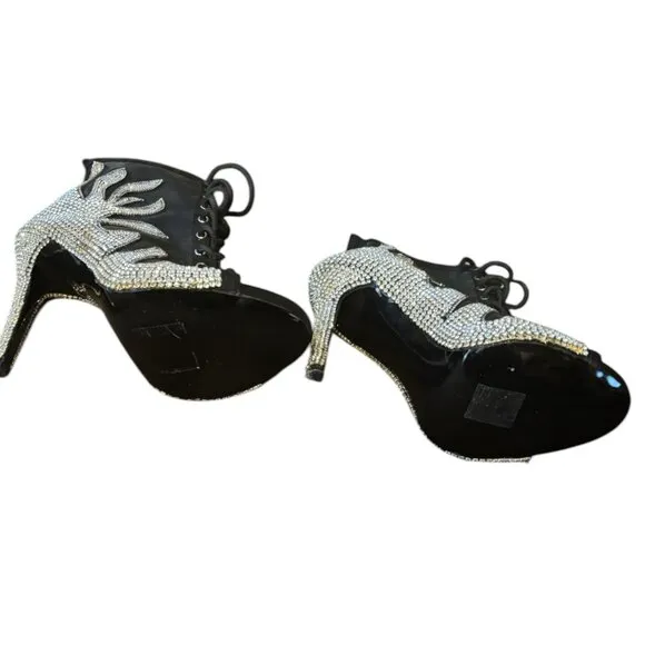 Azalea Wang women's Rhinestone Undlining Black Bootie 5 in heel peep toe sz 8.5