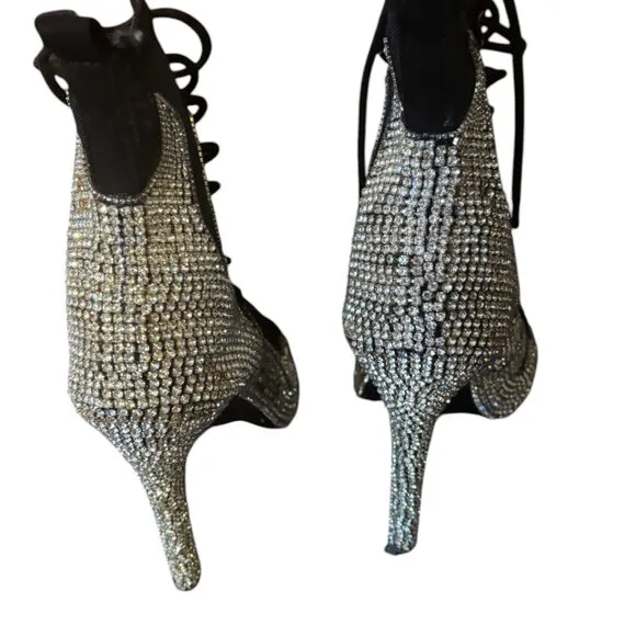 Azalea Wang women's Rhinestone Undlining Black Bootie 5 in heel peep toe sz 8.5