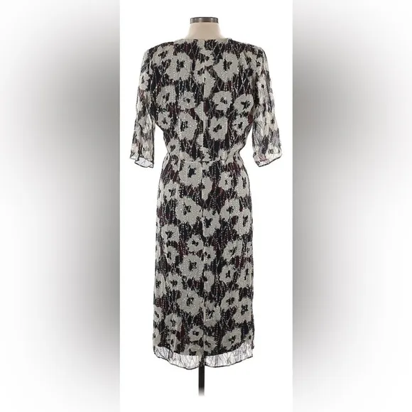 ba&amp;sh Women's Kaz Dress Ecru Size Large Midi V-Neck Elbow Length Sleeves Lined