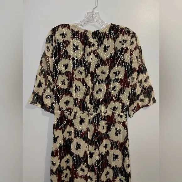 ba&amp;sh Women's Kaz Dress Ecru Size Large Midi V-Neck Elbow Length Sleeves Lined