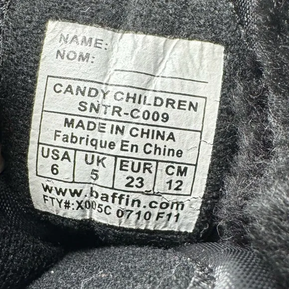 Baffin 40 Degrees Candy Snow Boots Black Girls Size 6