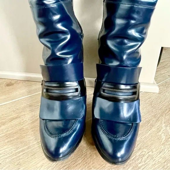Balenciaga leather knee boots, two toned navy&amp;black, Sz 38, *Clearance*
