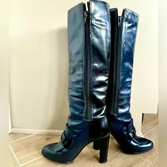 Balenciaga leather knee boots, two toned navy&amp;black, Sz 38, *Clearance*
