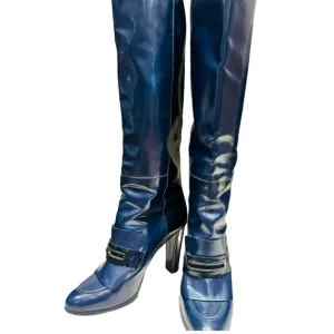 Balenciaga leather knee boots, two toned navy&amp;black, Sz 38, *Clearance*