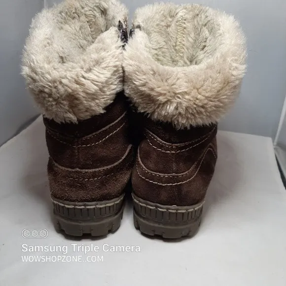 Baretraps Deelya Boots Womens Size 11M Suede Ankle Winter Faux Fur Tan Brown Fun