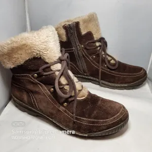 Baretraps Deelya Boots Womens Size 11M Suede Ankle Winter Faux Fur Tan Brown Fun