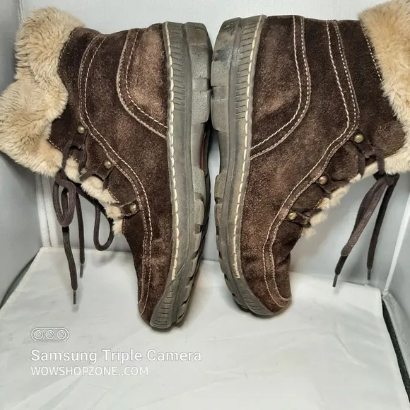Baretraps Deelya Boots Womens Size 11M Suede Ankle Winter Faux Fur Tan Brown Fun