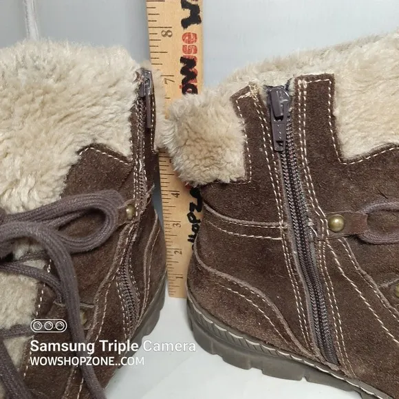 Baretraps Deelya Boots Womens Size 11M Suede Ankle Winter Faux Fur Tan Brown Fun