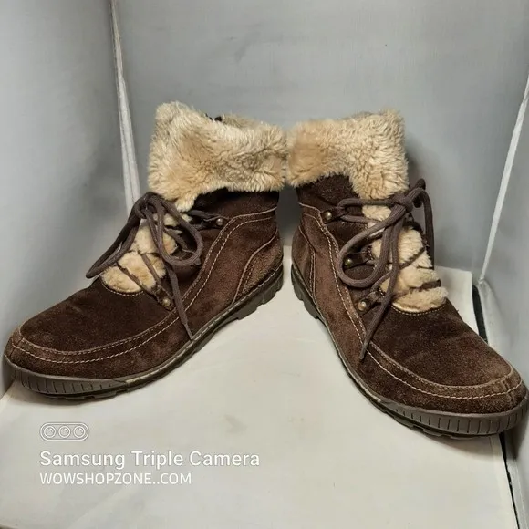 Baretraps Deelya Boots Womens Size 11M Suede Ankle Winter Faux Fur Tan Brown Fun