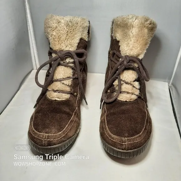 Baretraps Deelya Boots Womens Size 11M Suede Ankle Winter Faux Fur Tan Brown Fun