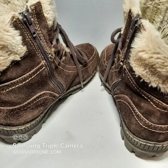 Baretraps Deelya Boots Womens Size 11M Suede Ankle Winter Faux Fur Tan Brown Fun