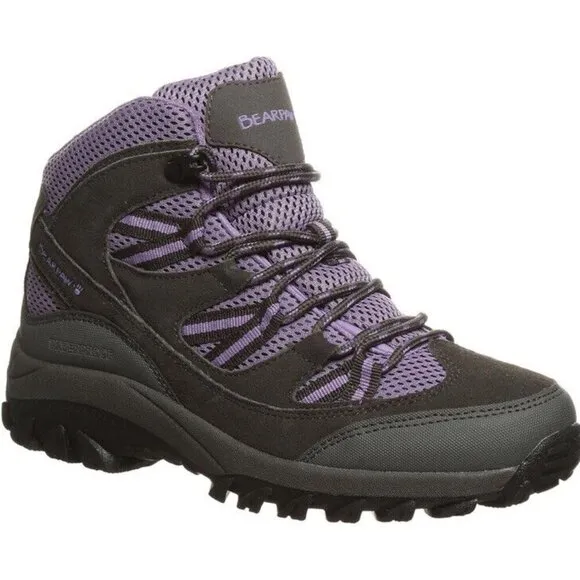 BEARPAW Boot Tallac Womens 9 Charcoal Purple Waterproof Lace Up Ankle Bootie New