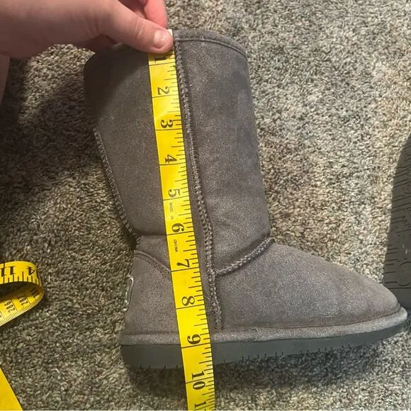 Bearpaw Emma Tall Youth Suede Leather Winter Boots Size 13 Gray