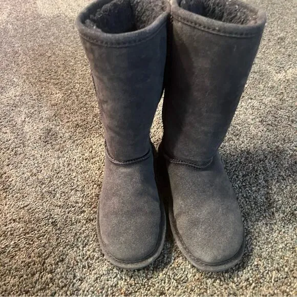 Bearpaw Emma Tall Youth Suede Leather Winter Boots Size 13 Gray