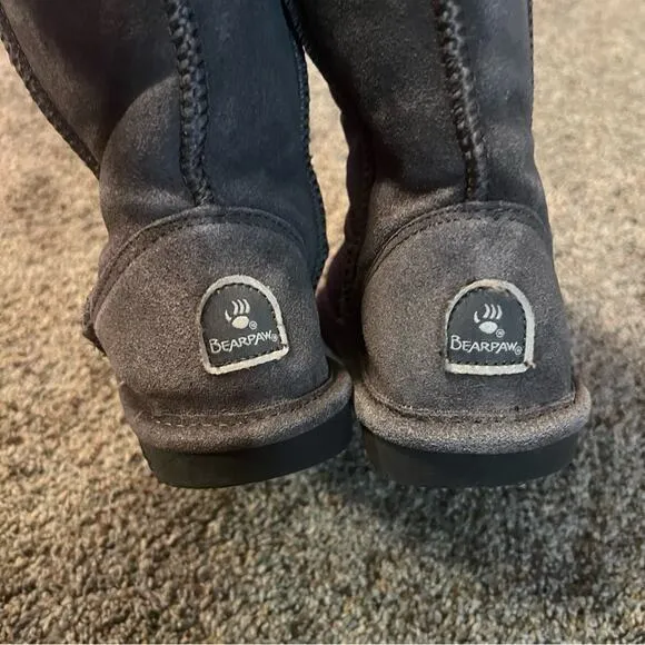Bearpaw Emma Tall Youth Suede Leather Winter Boots Size 13 Gray