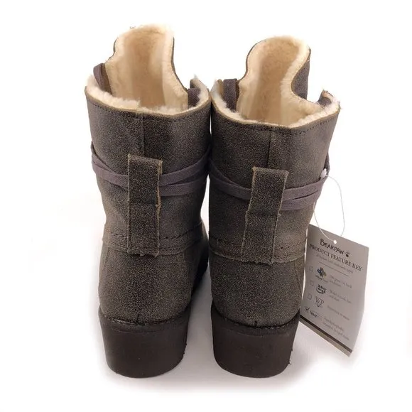 BearPaw Krista Brown Leather Lace Up Winter Boots 9