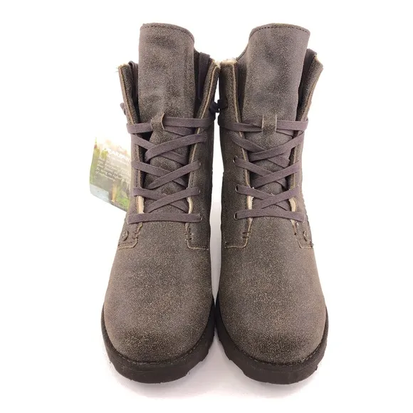 BearPaw Krista Brown Leather Lace Up Winter Boots 9
