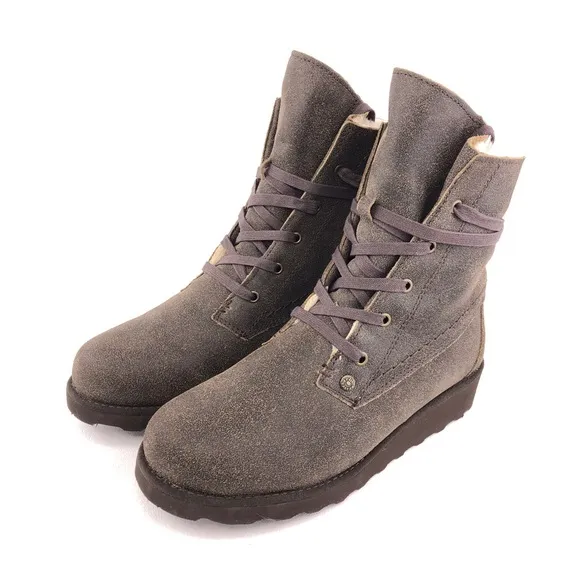BearPaw Krista Brown Leather Lace Up Winter Boots 9