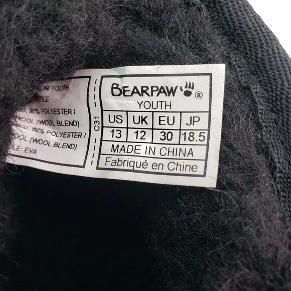 BearPaw Shalini Youth Girls Size 13 Black Sparkle Wool Blend Winter Low Boots