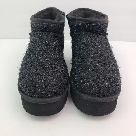 BearPaw Shalini Youth Girls Size 13 Black Sparkle Wool Blend Winter Low Boots