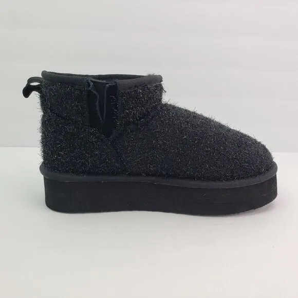 BearPaw Shalini Youth Girls Size 13 Black Sparkle Wool Blend Winter Low Boots