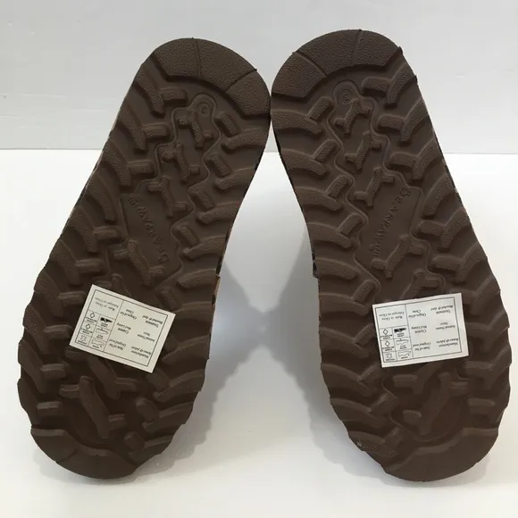 BearPaw Youth Girls brown leopard sheep skin/wool lined pull on winter boots 3Y