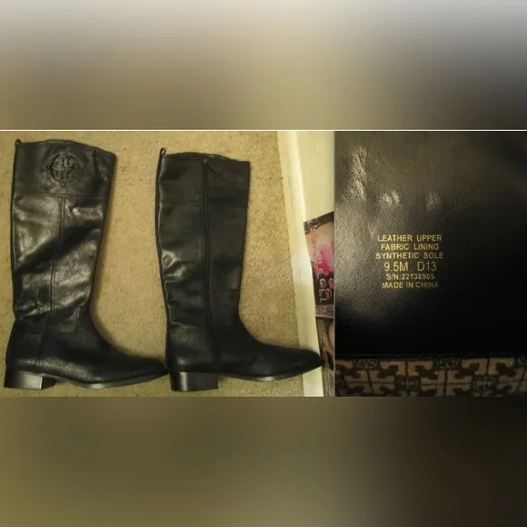 BEAUTIFUL Tory Burch Kiernan Nubuck Logo Riding Leather Black Boots $495 tax!