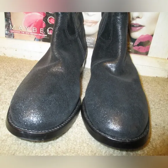 BEAUTIFUL Tory Burch Kiernan Nubuck Logo Riding Leather Black Boots $495 tax!