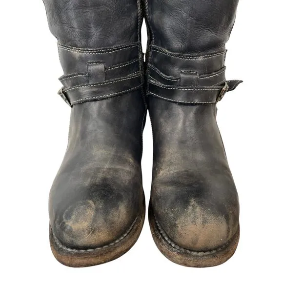 Bed Stu Distressed Tall Riding Boots Black Size 8 Side Zip Equestrian Boho Chic