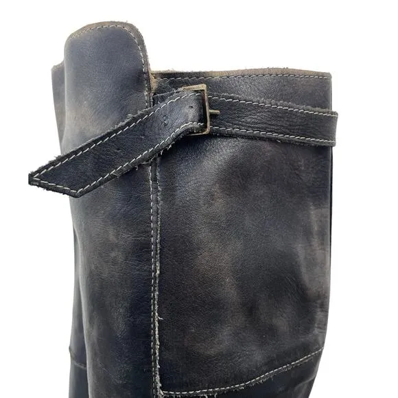 Bed Stu Distressed Tall Riding Boots Black Size 8 Side Zip Equestrian Boho Chic