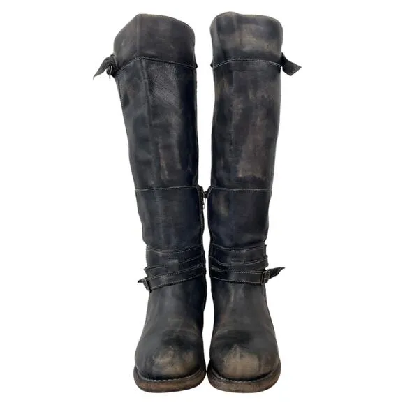 Bed Stu Distressed Tall Riding Boots Black Size 8 Side Zip Equestrian Boho Chic