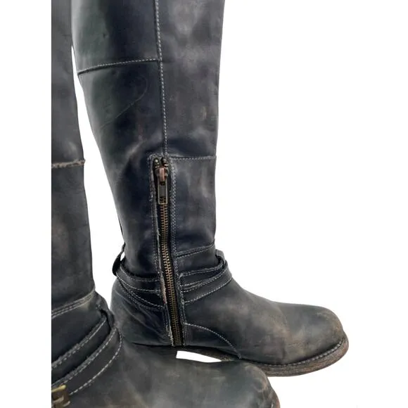 Bed Stu Distressed Tall Riding Boots Black Size 8 Side Zip Equestrian Boho Chic